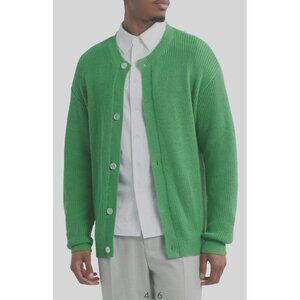 KROST Neptune Green Oversize Small Ribbed Cotton Crew Neck Cardigan Sweater NEW